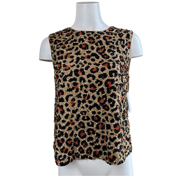 NWT Velvet by Graham & Spencer Yves Leopard Sequined Sleeveless Top Small S - Picture 2 of 9